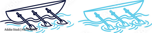 Vector illustration of rowing boats with oars in water in different colors