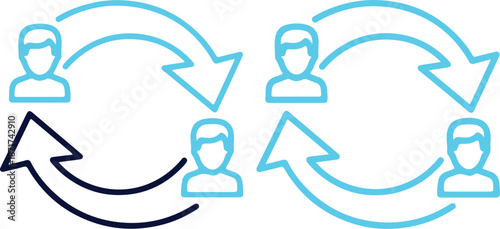 Vector illustration of people in communication and teamwork exchange process with arrows
