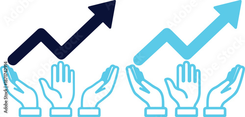 Vector illustration of hands with arrows pointing up for growth or progress