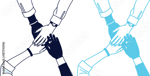 Diverse hands joining together in a collaborative gesture