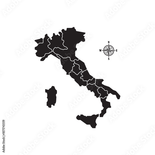 Simple map of Italy isolated on white background. Italian black sign logo vector illustration