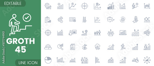 Growth and Success Line Icons Collection with Thin Outline Business UI Icons – Editable Vector EPS