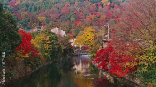 京都の秋 嵐山の紅葉景色