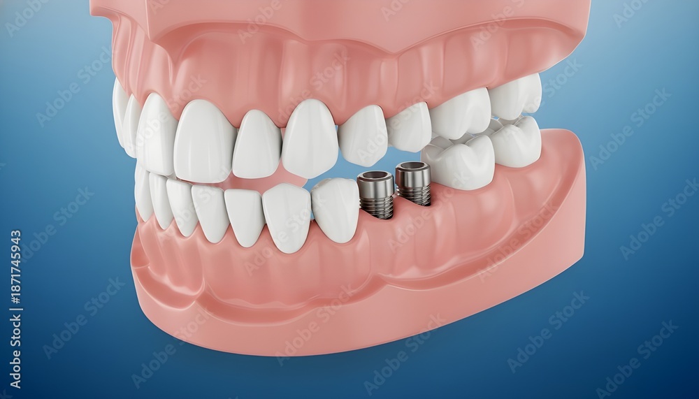 Obraz premium Restorative Dentistry Concept Showing Permanent Tooth Replacement with Implants