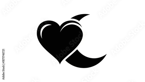 Black heart shaped symbol with swoosh design on white background for love and passion concepts with icon and graphic and emotional and romantic