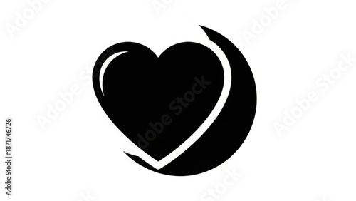 A black heart symbol with a white outline on a white background with love and valentine and romance and emotion and graphic and icon and design