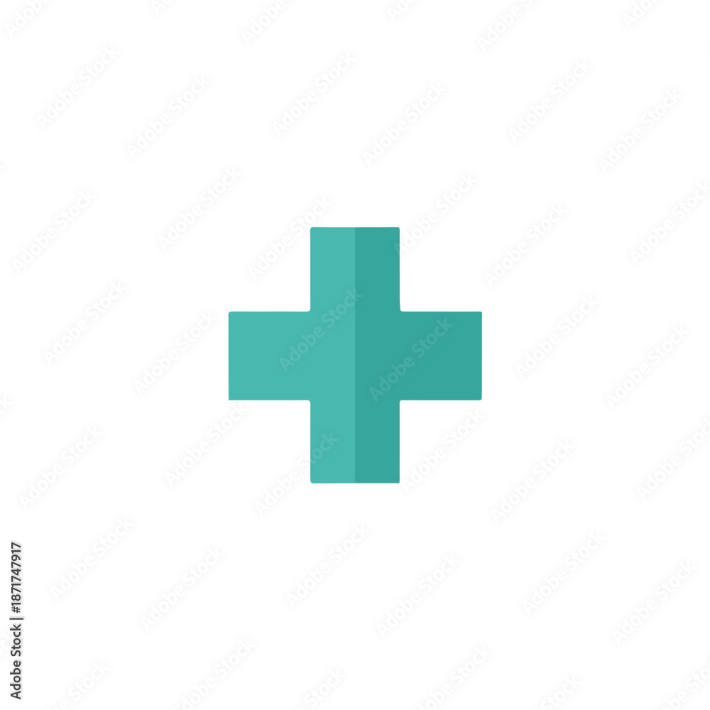 Fototapeta premium Minimalist Teal Cross Symbol on White Background