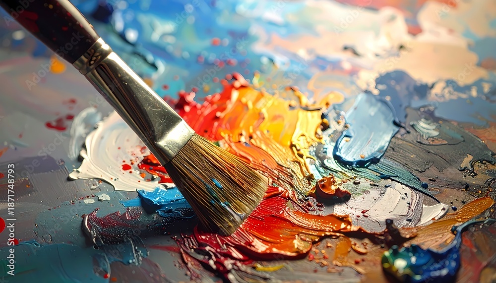 Obraz premium Colorful Paint Palette with Brush: Artistic Creation