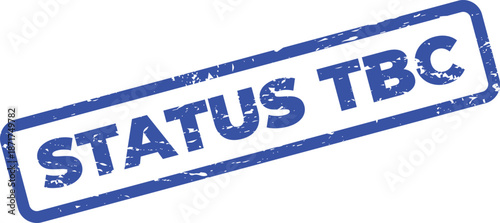 Blue status tbc stamp on white background