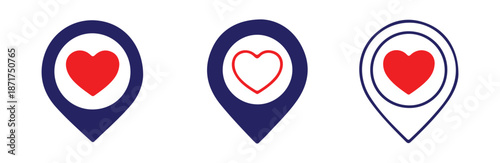 Heart location vector set perfect for love, dating apps, favorite places, and romantic destinations