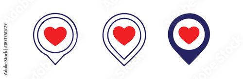 Outline heart location vector set for love, dating apps, favorite places, and romantic travel
