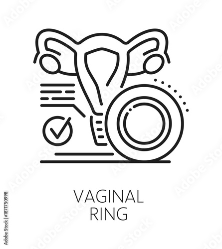 Vaginal ring contraception method line icon or symbol. Birth control device, pregnancy prevention and contraception linear vector sign. Family planning method icon with uterus organ, vaginal ring