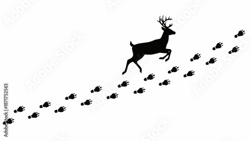 Deer Silhouette Leaping Over Footprints Trail.