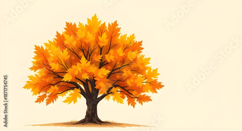 fall, autumn, tree, leaves, foliage, vector, illustration, nature, landscape, forest, seasonal, colorful, orange, yellow, red, brown, leaf, deciduous, park, outdoor, branch, trunk, plant, botanical, w