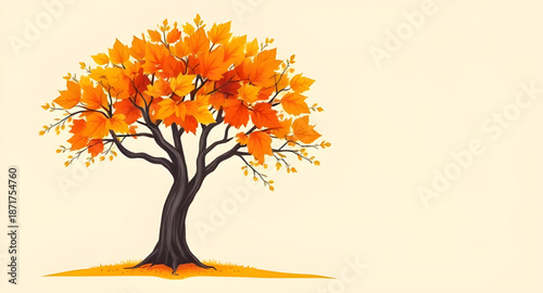 fall, autumn, tree, leaves, foliage, vector, illustration, nature, landscape, forest, seasonal, colorful, orange, yellow, red, brown, leaf, deciduous, park, outdoor, branch, trunk, plant, botanical, w