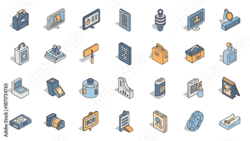 Collection of Various 3D Computer Icons.