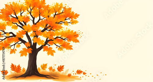 autumn, tree, fall, foliage, leaves, seasonal, vector, illustration, nature, forest, park, landscape, outdoor, branch, trunk, colorful, orange, yellow, red, brown, leaf, deciduous, season, autumnal, s