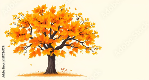autumn, tree, fall, vector, illustration, leaves, foliage, nature, seasonal, landscape, forest, park, outdoor, colorful, orange, yellow, red, brown, leaf, deciduous, plant, botanical, branch, trunk, w