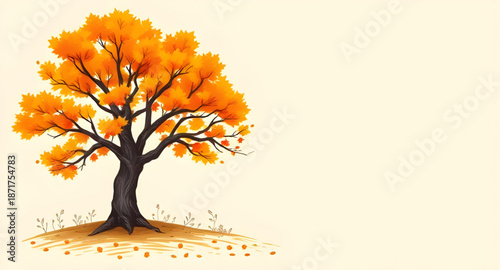 autumn, tree, fall, vector, illustration, leaves, foliage, nature, seasonal, landscape, forest, park, outdoor, colorful, orange, yellow, red, brown, leaf, deciduous, plant, botanical, branch, trunk, w