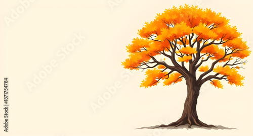 autumn, tree, fall, vector, illustration, leaves, foliage, nature, seasonal, landscape, forest, park, outdoor, colorful, orange, yellow, red, brown, leaf, deciduous, plant, botanical, branch, trunk, w
