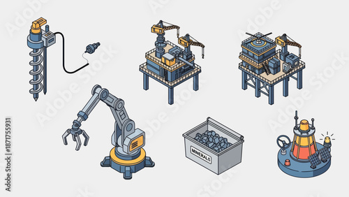 Industrial Robots and Machinery Components Set.