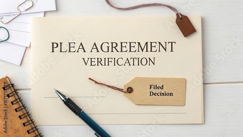 Official Plea Agreement Verification Document on Table with Pen and Tag for Legal Process and Decision Making