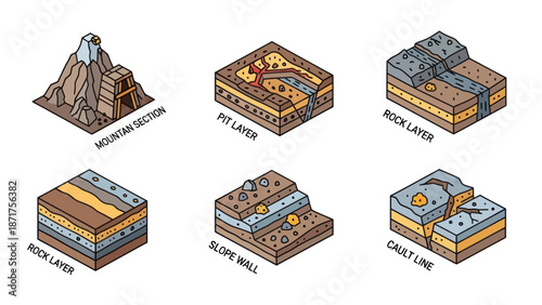 Geological Rock Formations and Layers Illustration.