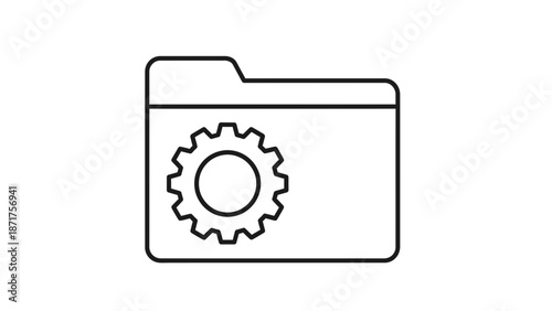 Monochromatic vector graphic of a folder and gear, symbolizing customizable file management and system preferences