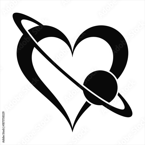 Creative Heart Shape with Saturn Planet Ring Silhouette - Love Across the Universe Concept