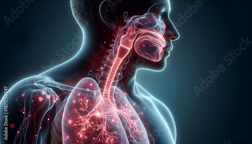 3D illustration of lungs with virus