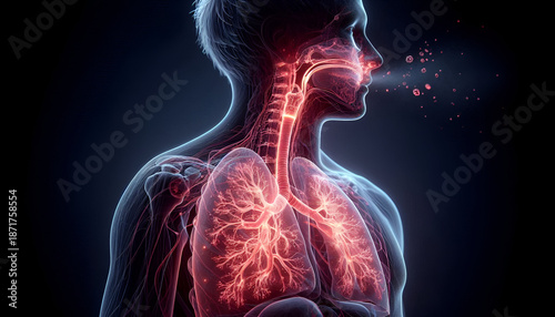 3D illustration of lungs with virus