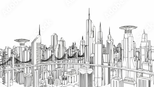 Futuristic City Skyline Drawing.