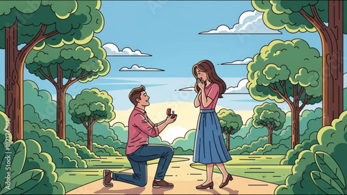 Man Proposing to Woman in Park during Sunny Day