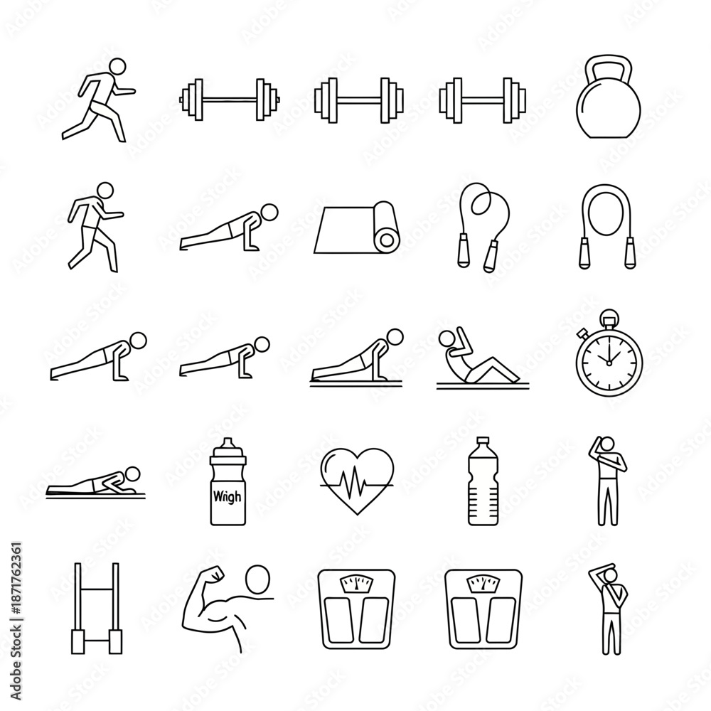 Obraz premium Fitness icons for healthy lifestyle and exercise routine