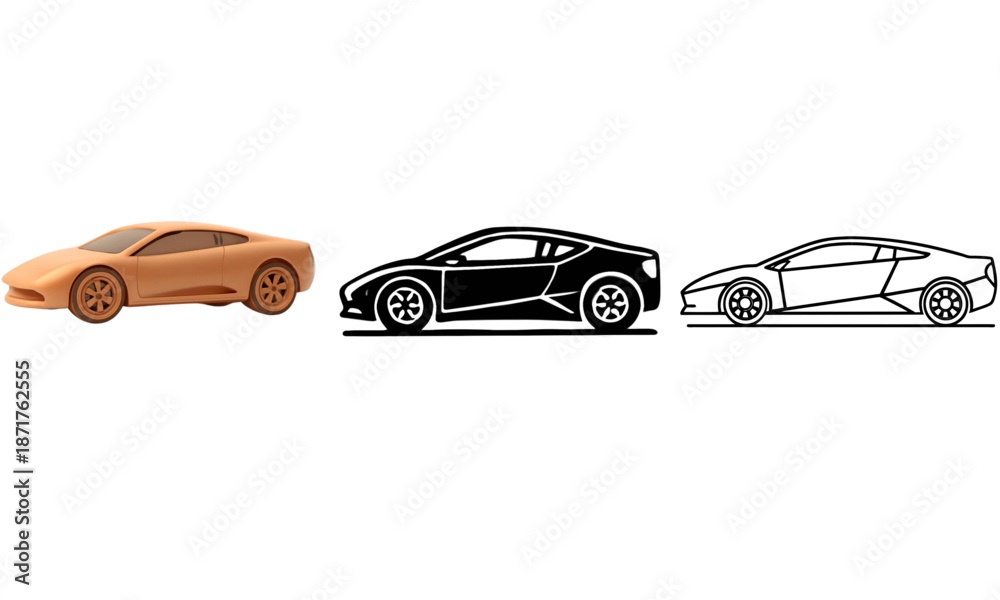 Fototapeta premium Sleek sports car silhouette vector icon of modern luxury supercar profile