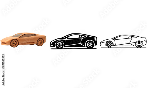 Sleek sports car silhouette vector icon of modern luxury supercar profile