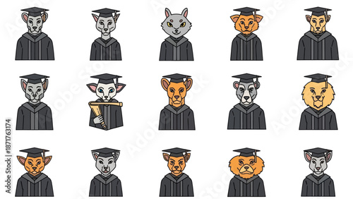 Graduated Animal Characters in Academic Regalia.