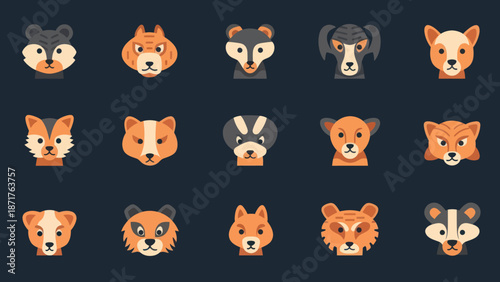 Collection of Cartoon Animal Faces and Heads.