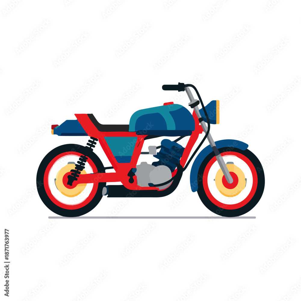Fototapeta premium Retro Motorcycle Illustration Classic Blue Red Design