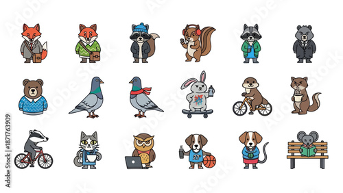 Cartoon Animals Wearing Clothes and Accessories.