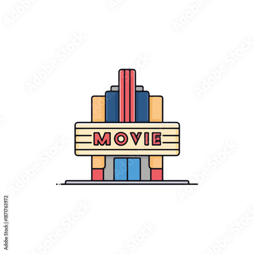Retro Movie Theater Icon with Bold Colors and Style
