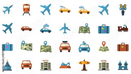 Collection of Travel Related Icons and Symbols.