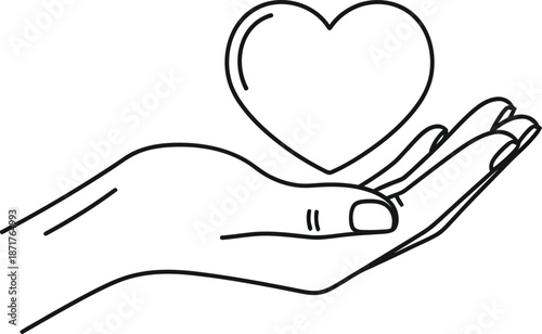 A hand cradling a heart on a line vector