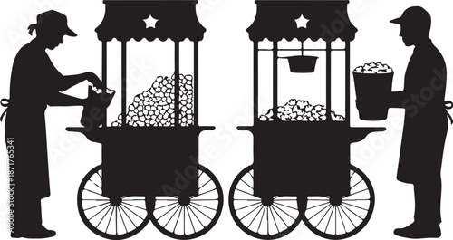 Popcorn Vendor Cart Silhouette - Concession Stand Service