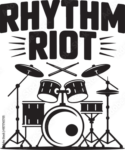 Rhythm riot black and white drum kit illustration