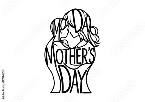Mother's day illustration of a mother and child in a loving embrace