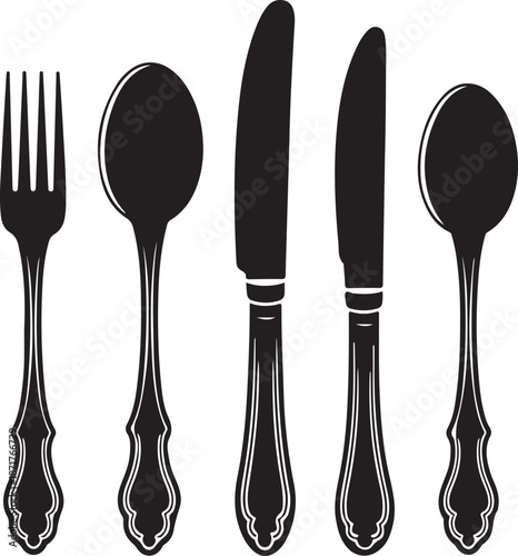 set of Cutlery silhouette vector on white background