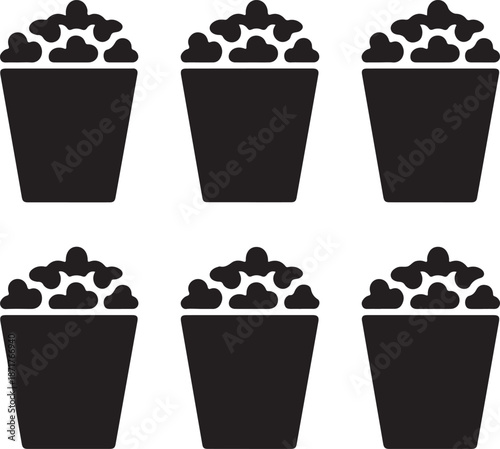 Set of Minimalist black popcorn bag snack silhouette vector icon