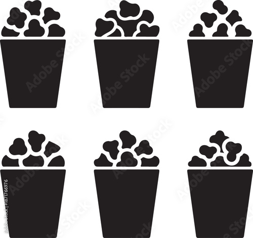 Set of Minimalist black popcorn bag snack silhouette vector icon
