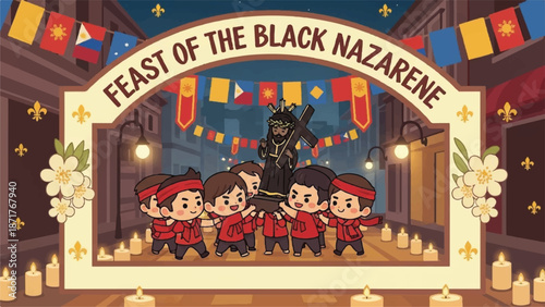 Feast of the black nazarene procession illustration.